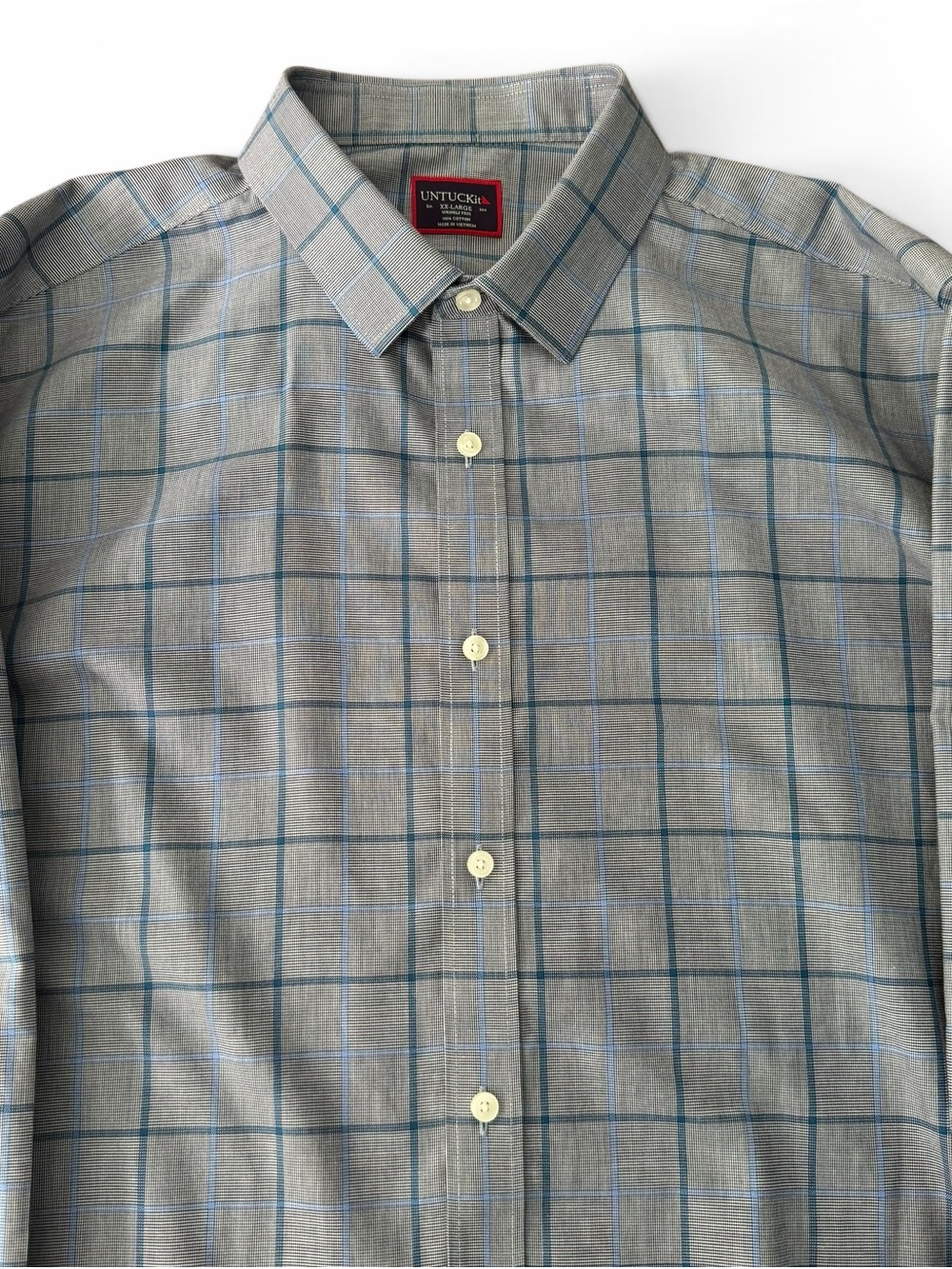 UNTUCKit Mens XXL Light Gray Button-Up Dress Shirt Blue Windowpane NWOT